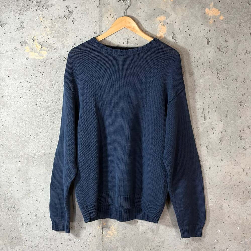 Eddie Bauer Men's Navy Blue 100% Cotton Crewneck Knit Sweater 90’s